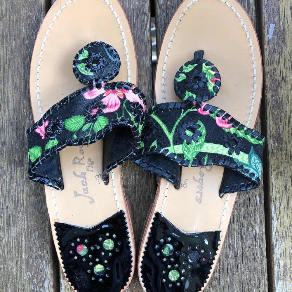 Jack Rogers floral canvas flip flops